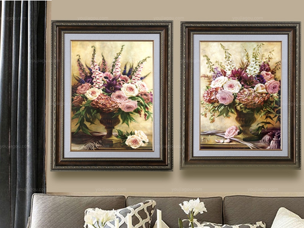【馨视觉】花团锦簇 欧式花卉装饰画卧 室客厅墙壁有框画 家居餐厅两联挂画
